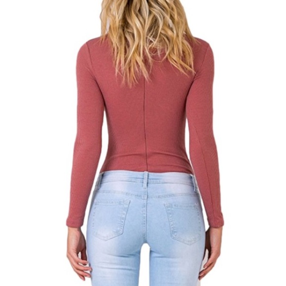 ribbed laceup choker bodysuit red - Picture 5 of 8