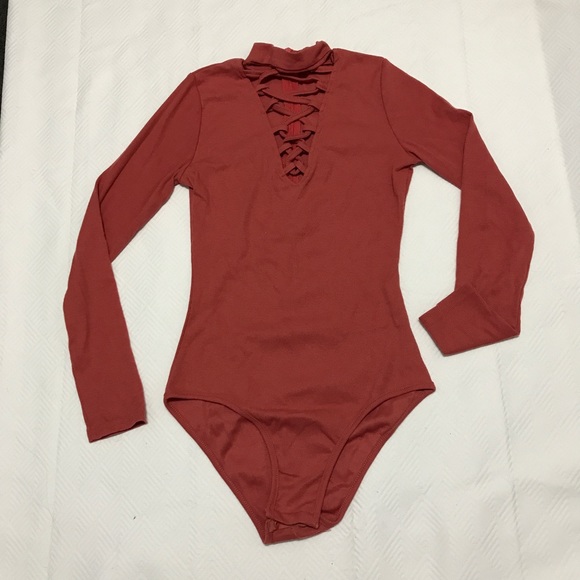 ribbed laceup choker bodysuit red - Picture 7 of 8