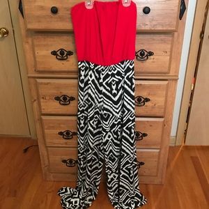 Red strapless jumpsuit