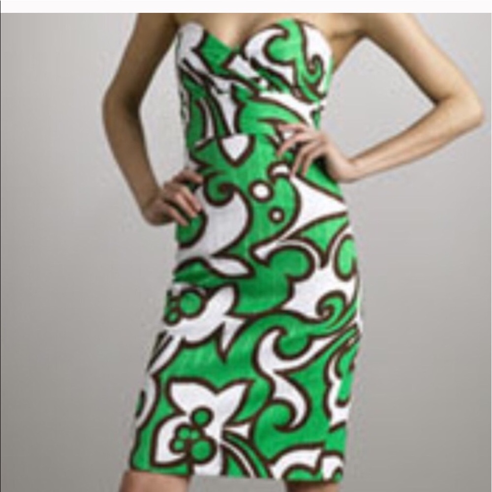 Milly of New York strapless green floral dress