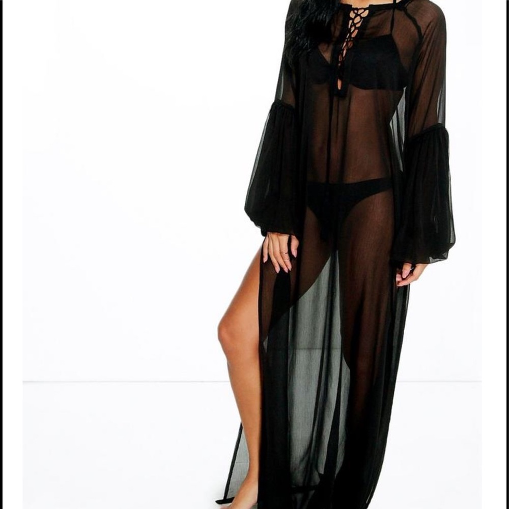 ✨Lexi Bell Sleeve Lace Up Maxi Beach Cover Up✨