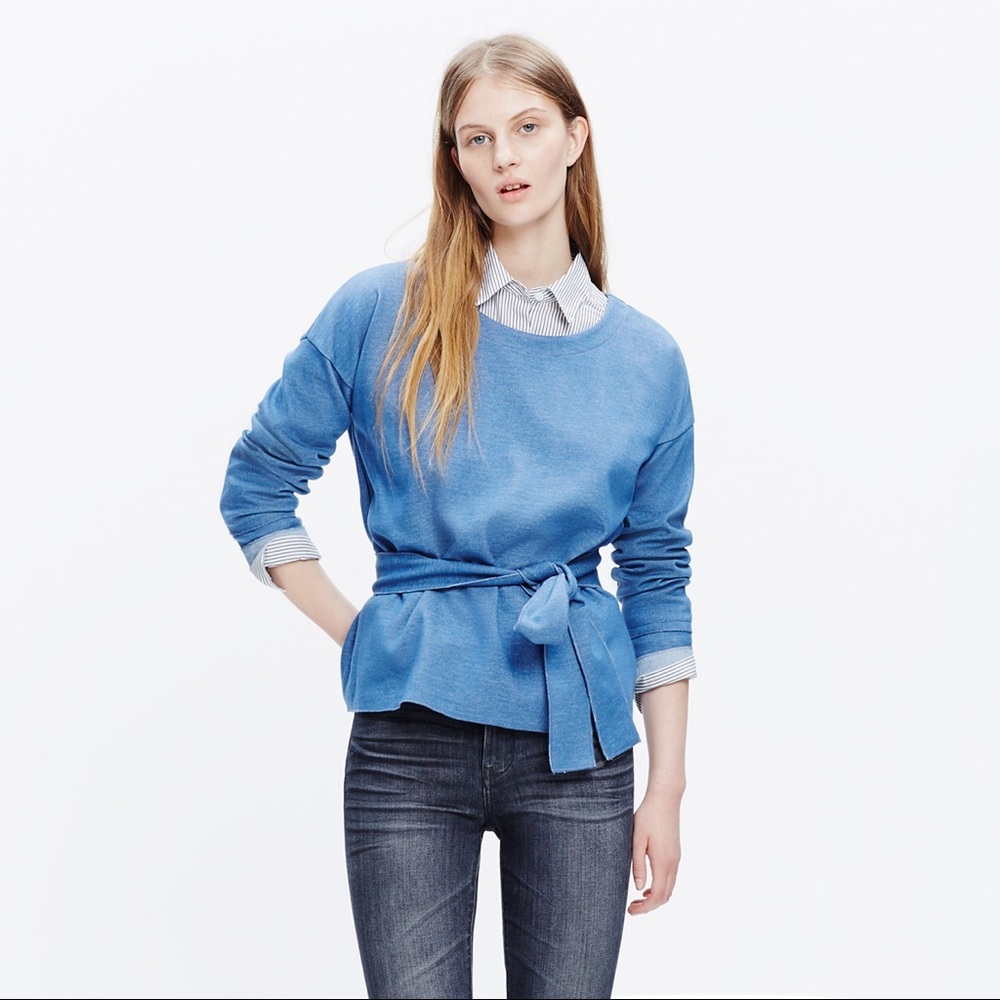 Madewell Tie-Waist Sweatshirt Blue Size XXS