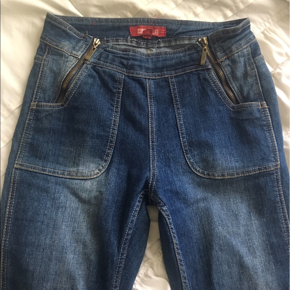 F21 High Waisted, Zipper Closure, Wide Leg Jeans