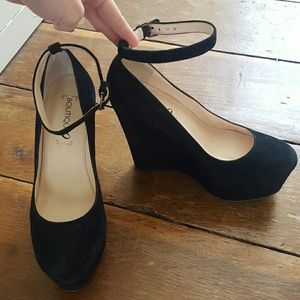 Platform black  suede heels with ankle strap