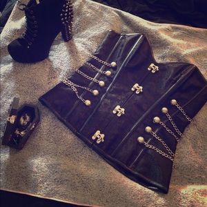 Spiral Steel Boned corset:black brocade and chains
