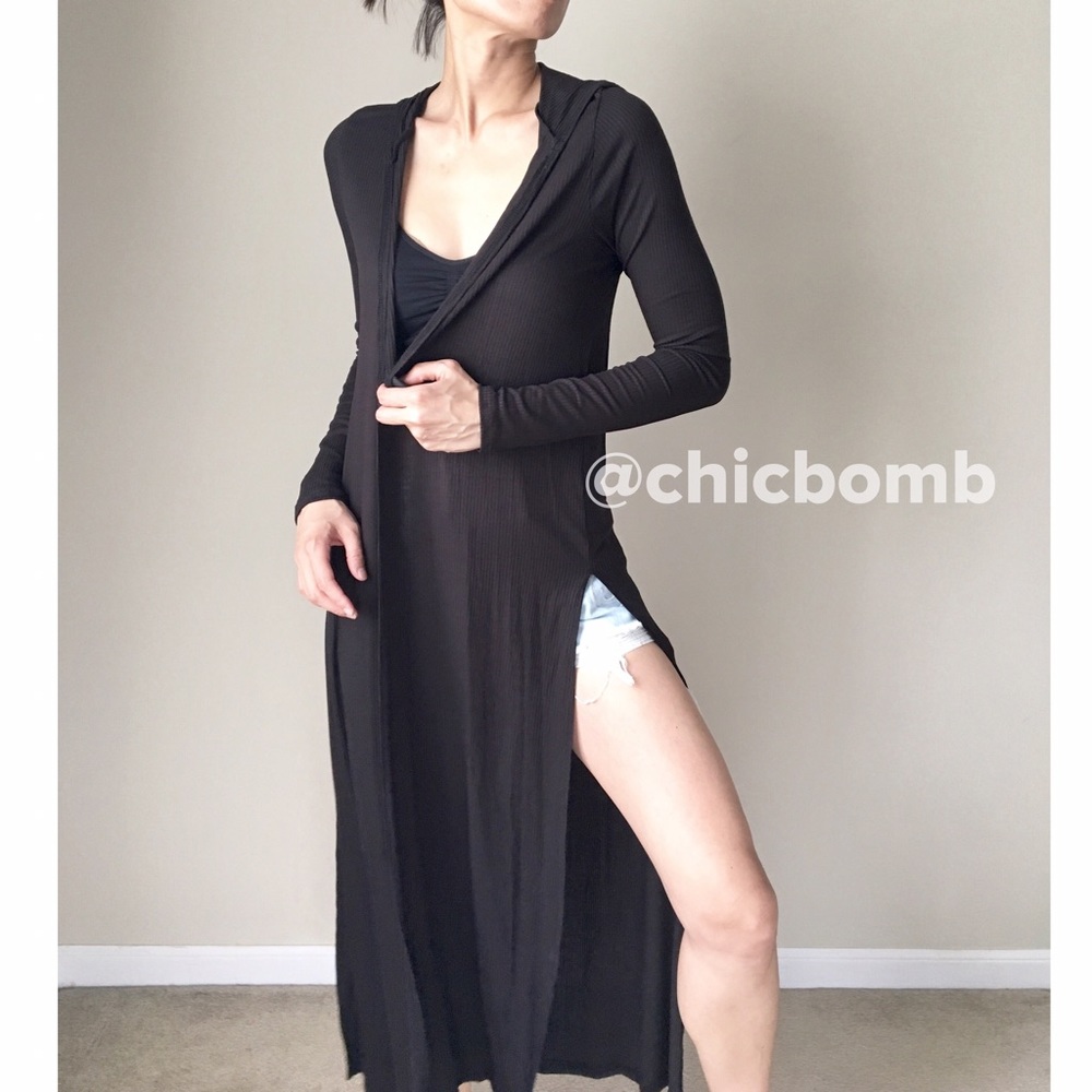 Long distressed hoodie cardigan. - Picture 2 of 5