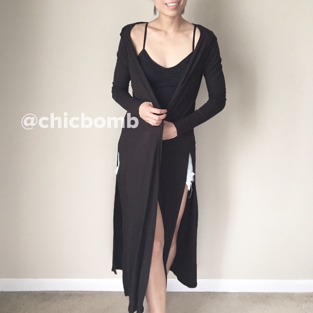 Long distressed hoodie cardigan. - Picture 3 of 5