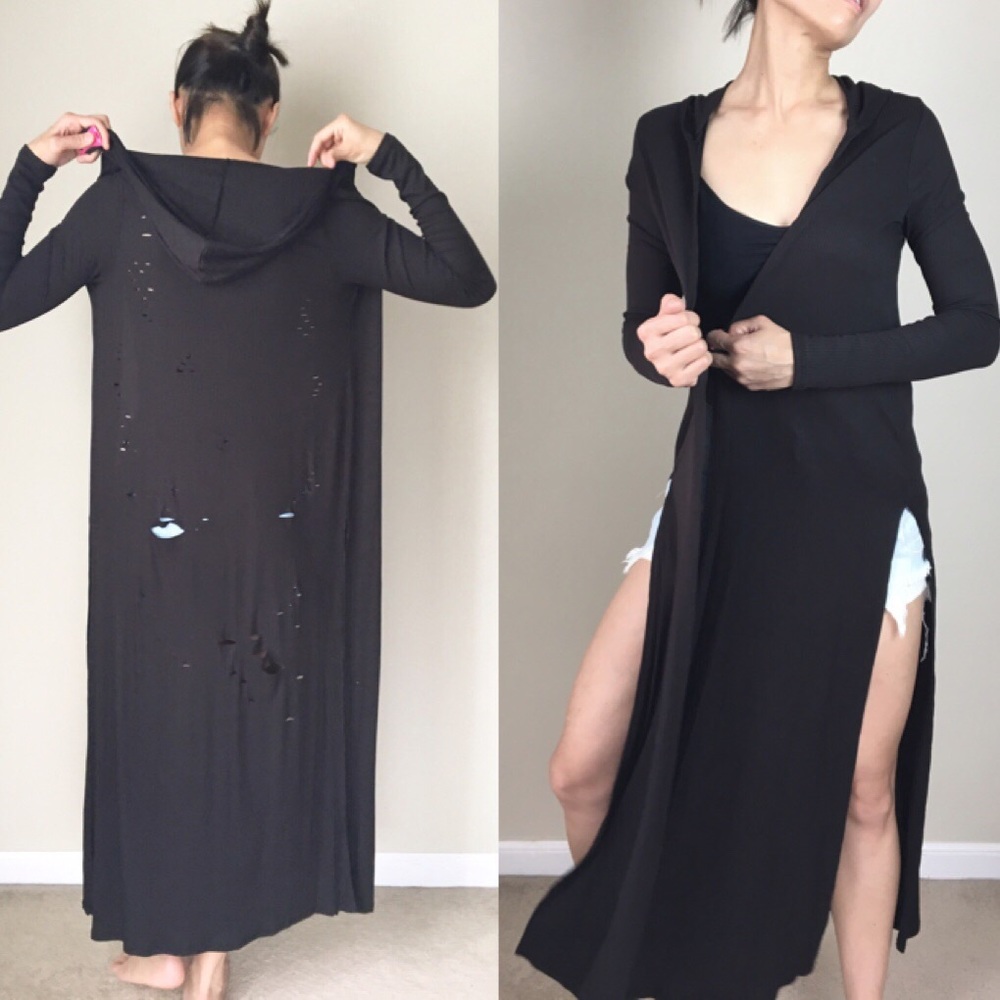 Long distressed hoodie cardigan. - Picture 5 of 5