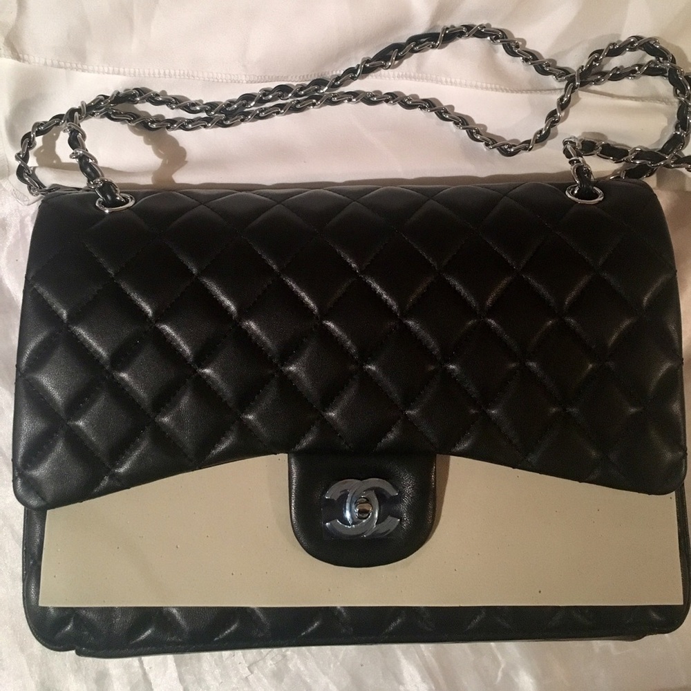 Chanel Lambskin Double Flap Jumbo Leather Bag