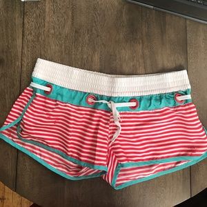 Women's swim/board short, coral/white stripes, XL