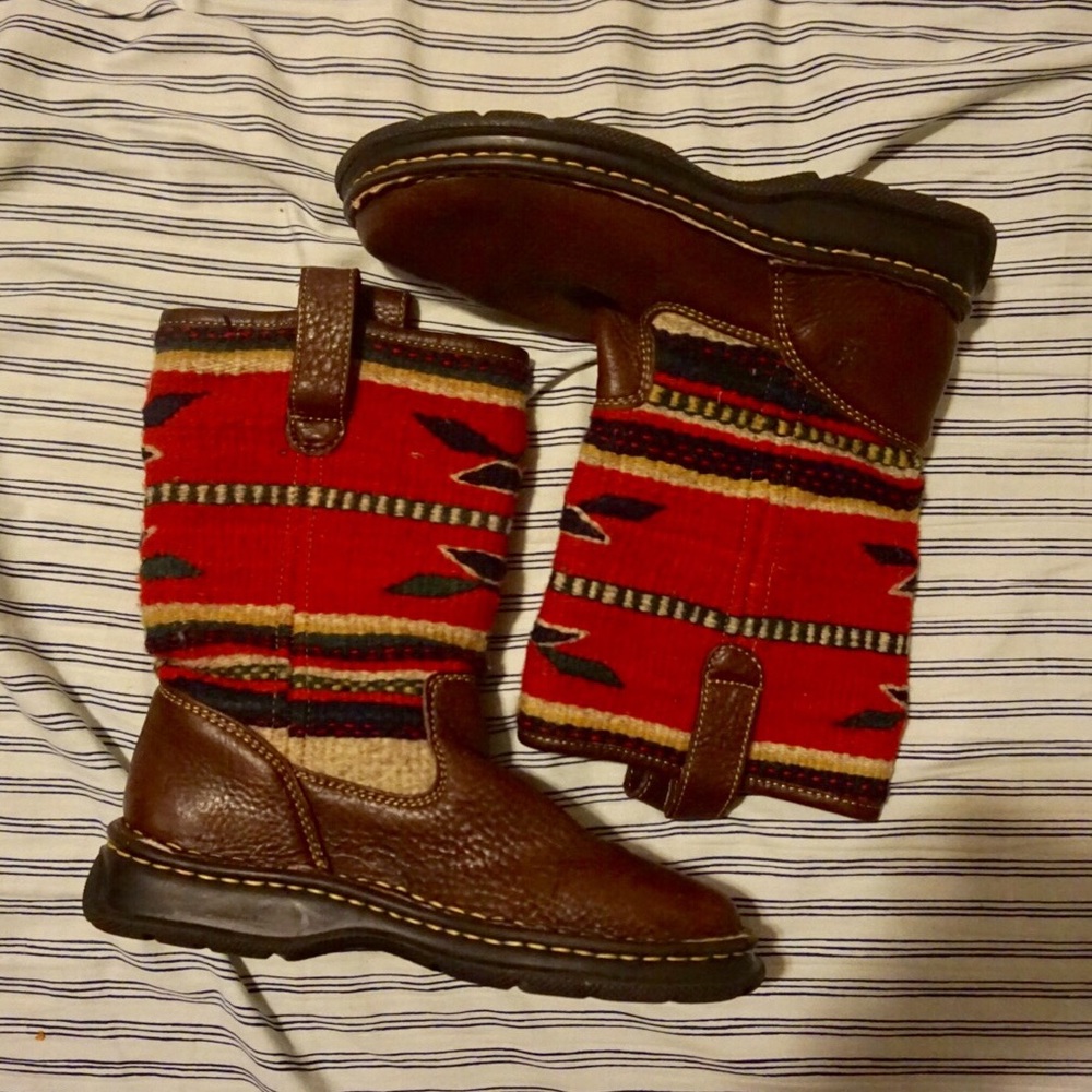 Born Leather Indian Blanket Kilim Boots Size 6.5