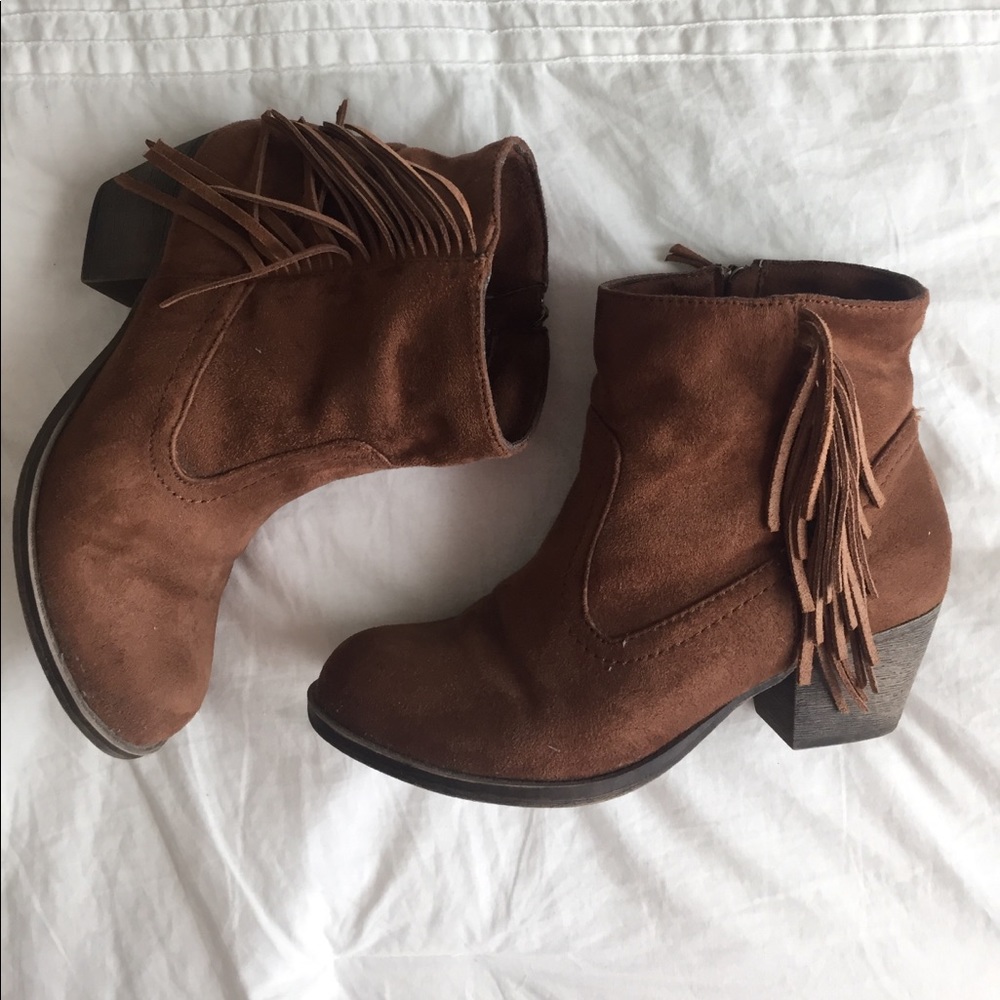 Brown fringe ankle boots