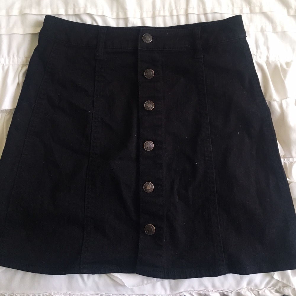Black Button Front Skirt