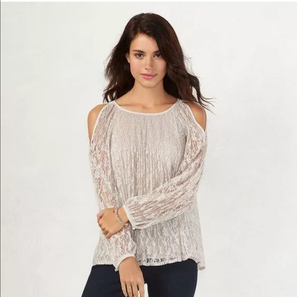 Lauren Conrad lace cold shoulder shirt