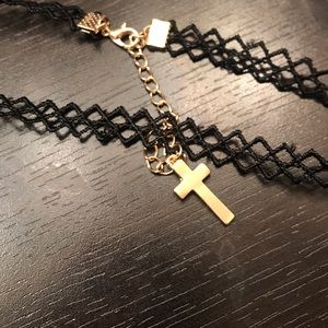 Classy Black Choker Necklace with Cross Charm