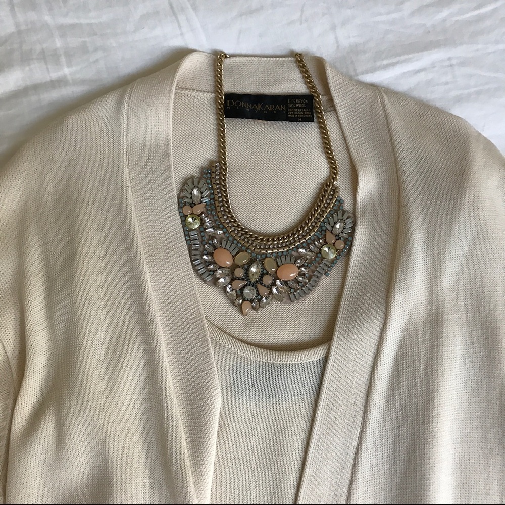 Elegant cream Donna Karan tank dress/cardigan set.