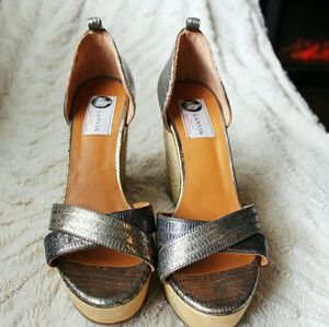 Lanvin gold embossed leather espadrille wedges