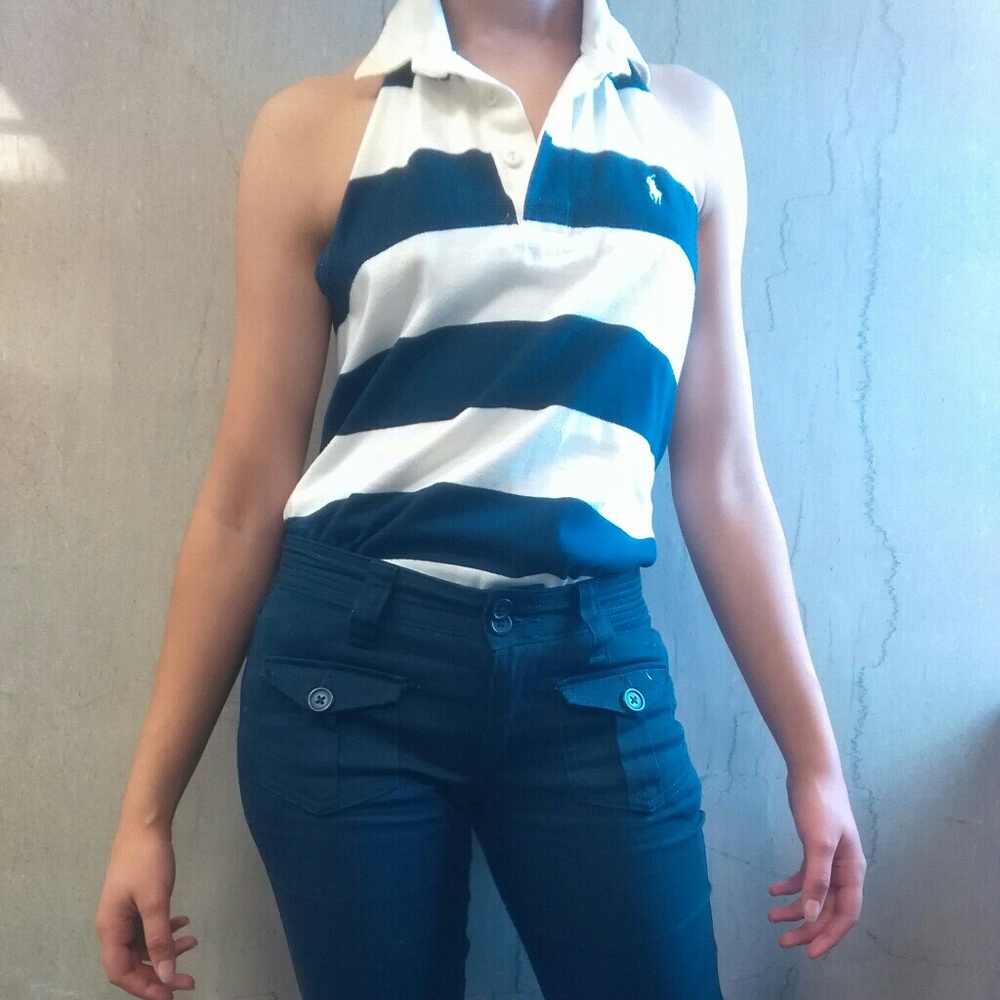 Navy and white backless polo!