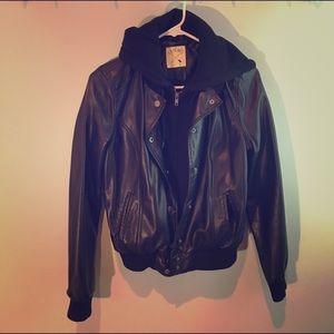 Faux Leather Jacket with attached Hoodie