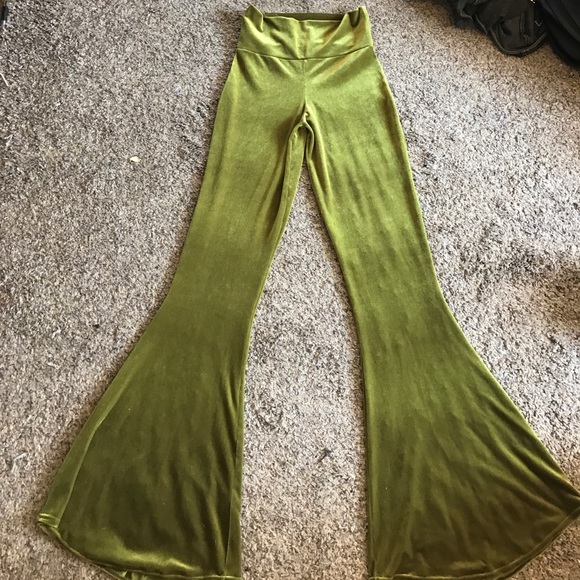 green velvet bell bottoms
