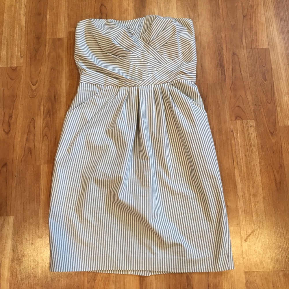 French connection strapless grey striped dress