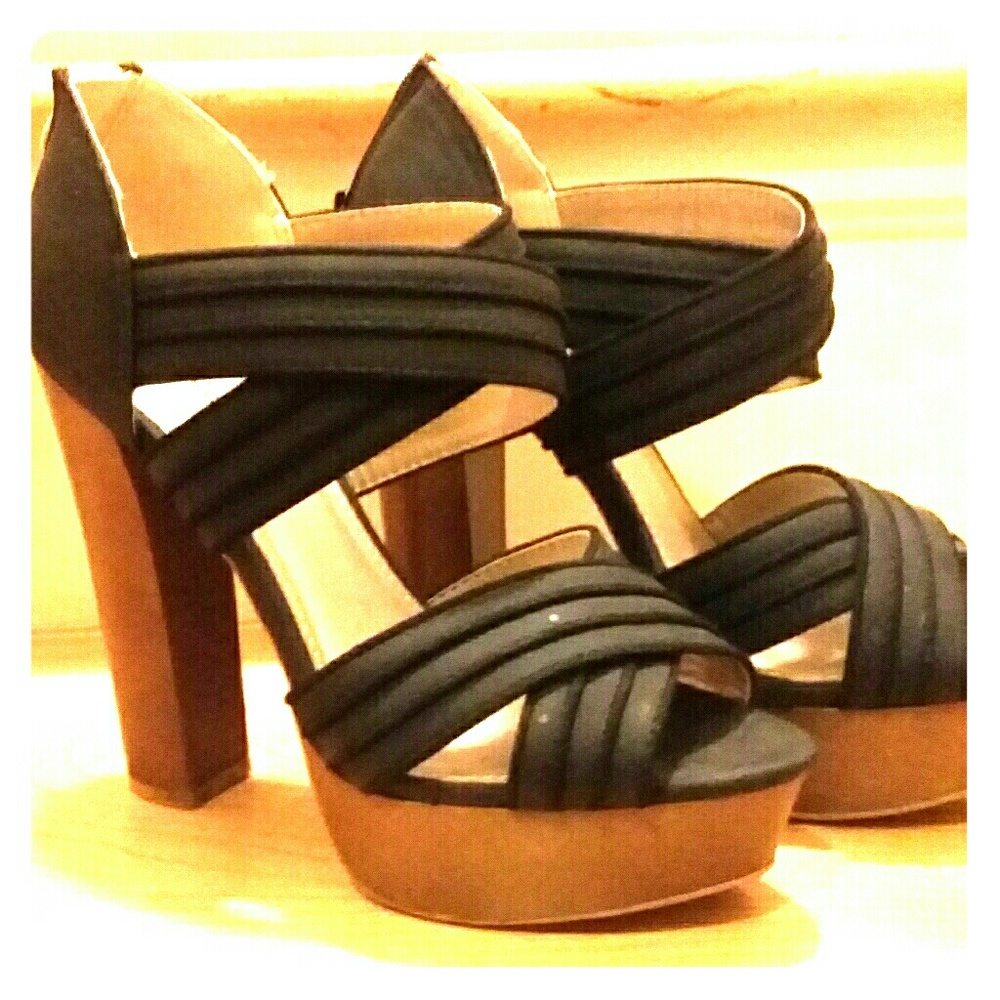 Black platform strappy heels