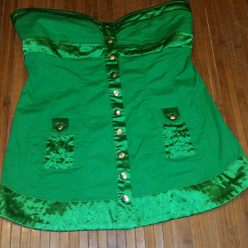 Strapless Cotton and Satin Smocked Bustier