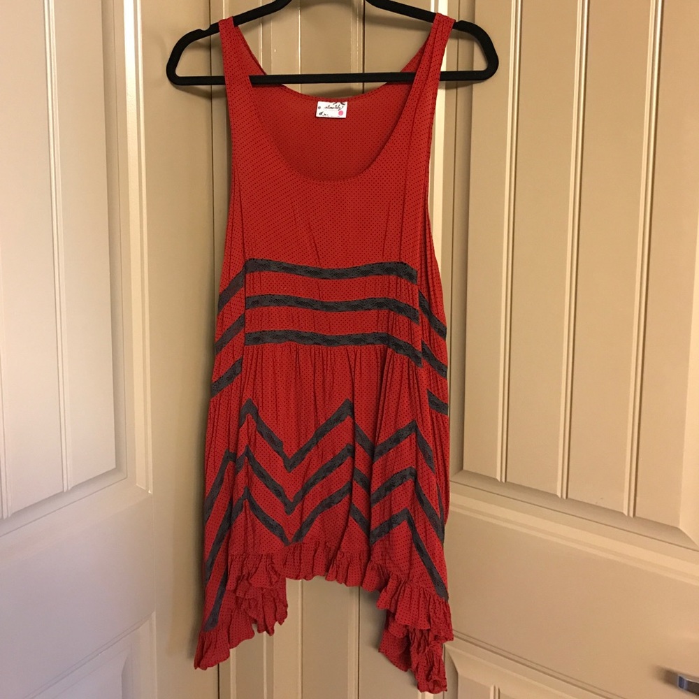 Free people slip dress in red and charcoal