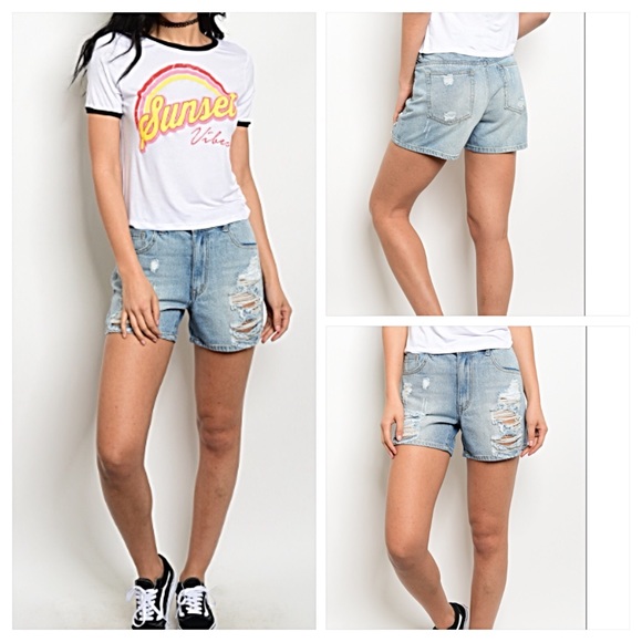 Distressed Denim Jean Shorts XS/S NWT - Picture 6 of 8