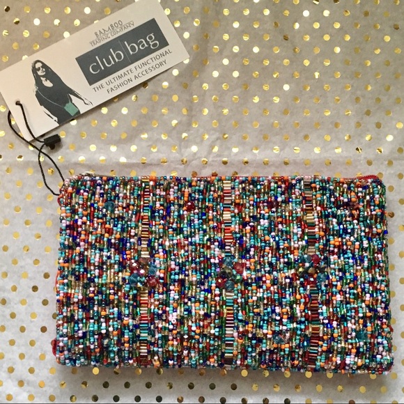 Bamboo Trading Company Handbags - Beaded Red and Multicolor Club Bag Clutch Wallet