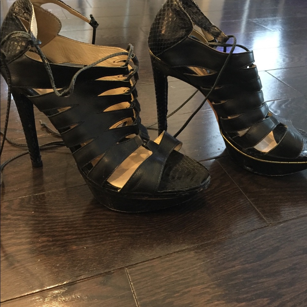Alexander Birman snakeskin tie ankle shoes