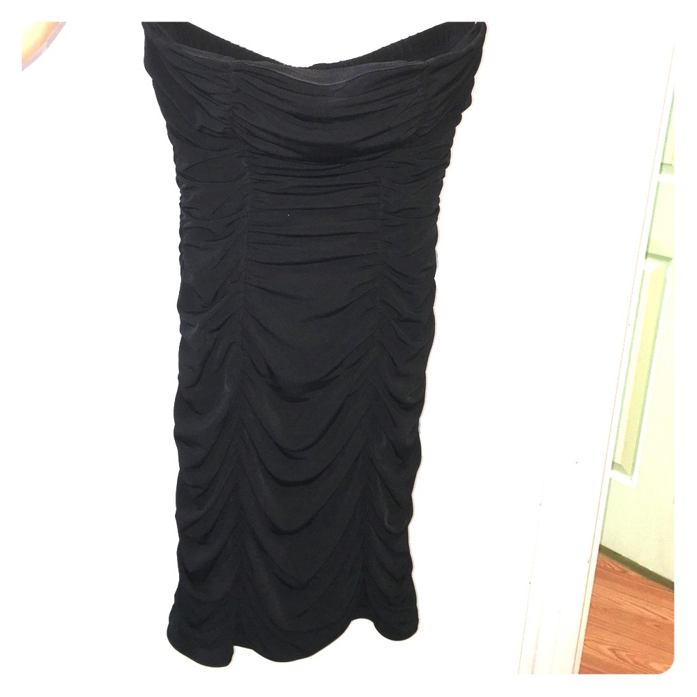 Slinky black strapless dress