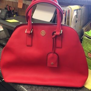 Tory Burch Red Robinson Dome Leather Satchel