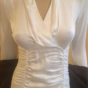 CAbi shimmery white riched layering top, size XS