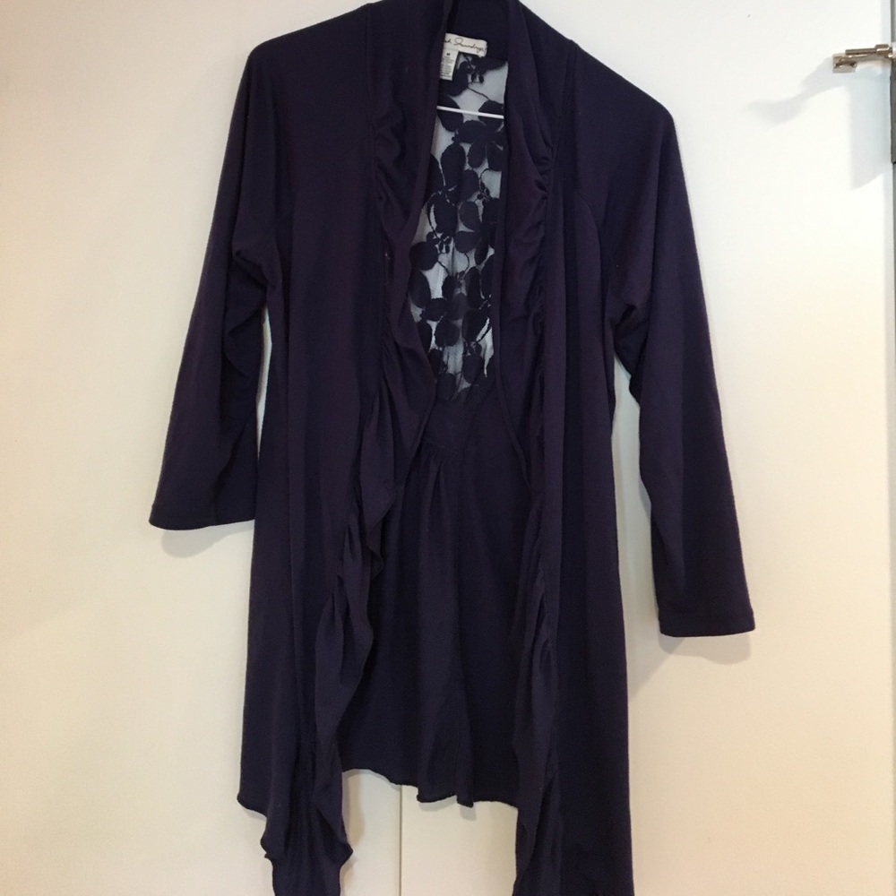 French laundry 3/4 sleeve blue sweater with lace