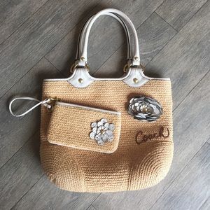 Coach straw purse with wristlet