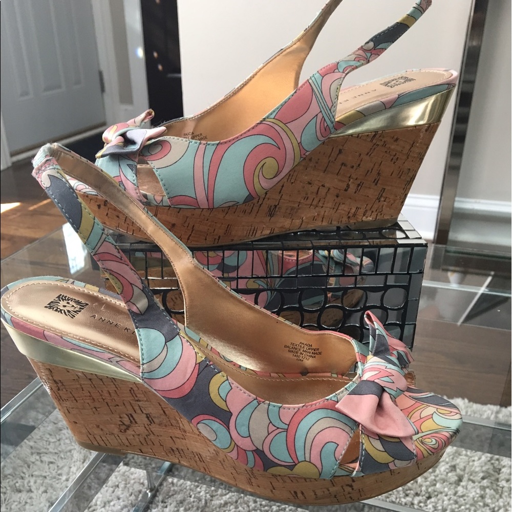 Sling back satin finish wedge