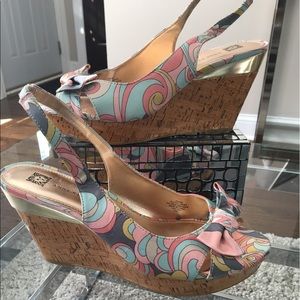 Sling back satin finish wedge