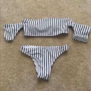 Off the shoulder stripe swimsuit
