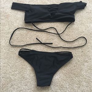 Off the shoulder black swimsuit