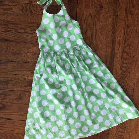 NWT NEW Mini Boden Girl 3 4 Green Halter White Polka Dot Sundress Dress