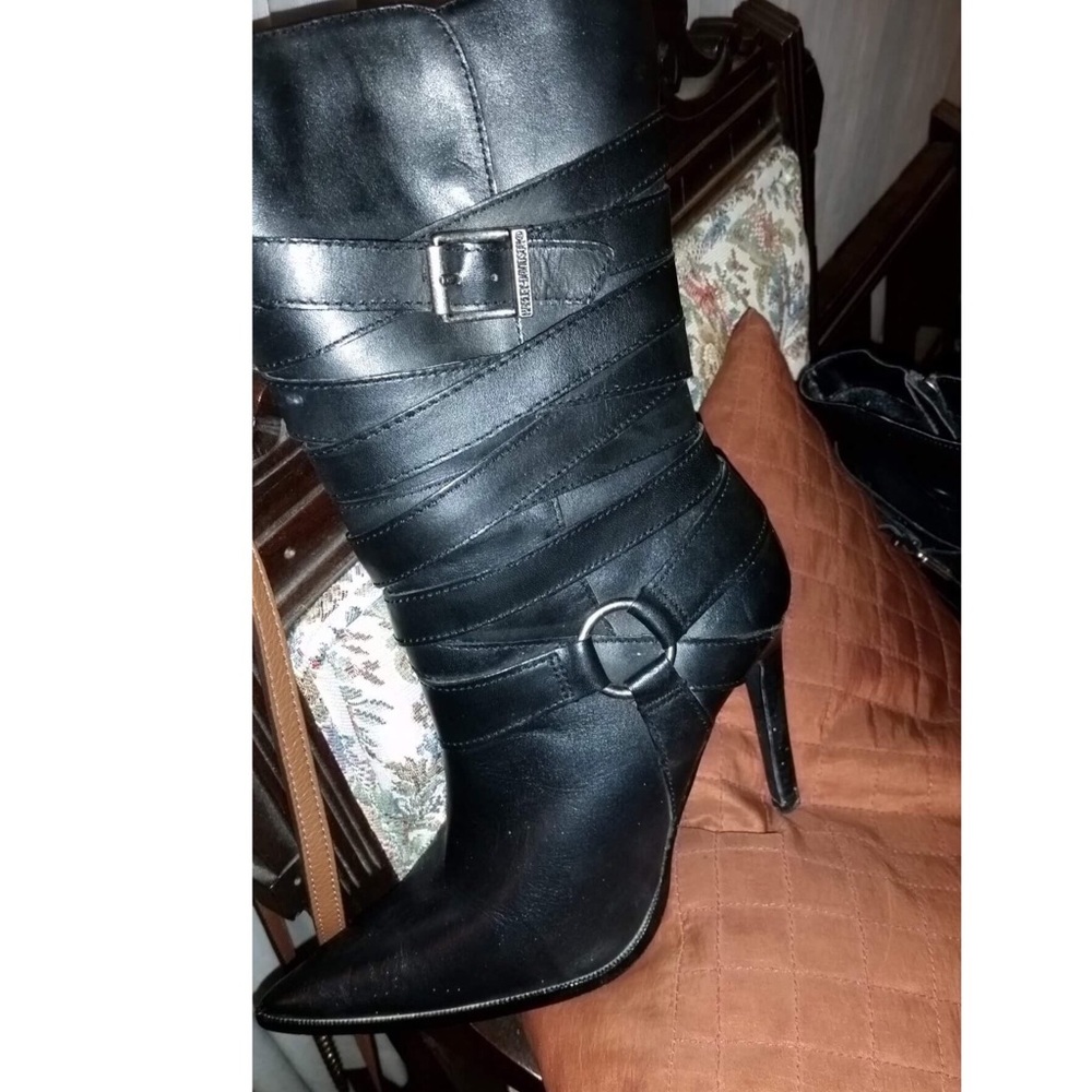 Black leather spiked heel Harley Davidson boots