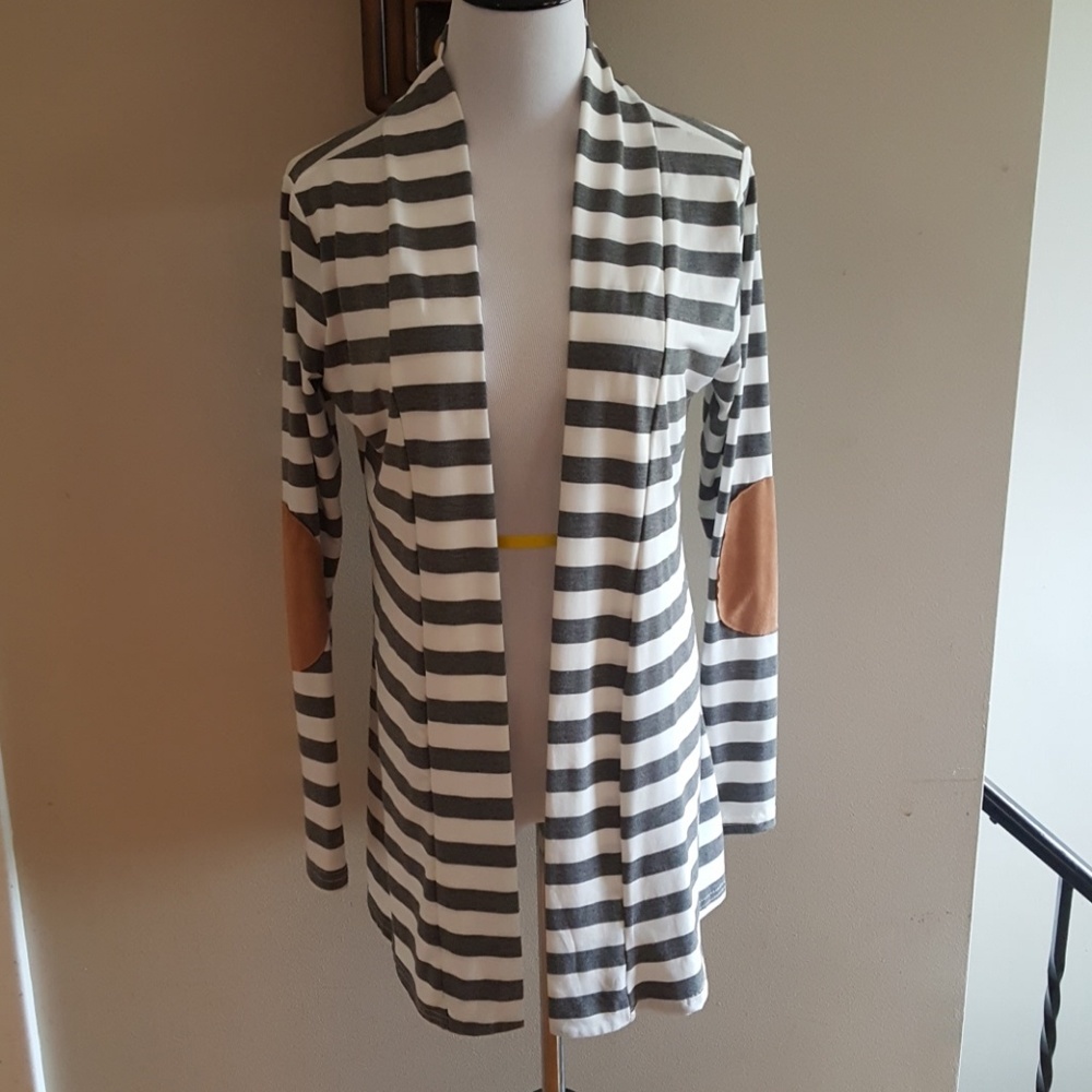 Dark Gray and White Striped Cardigan