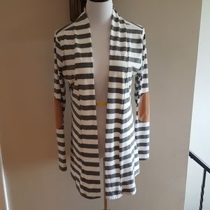 Dark Gray and White Striped Cardigan