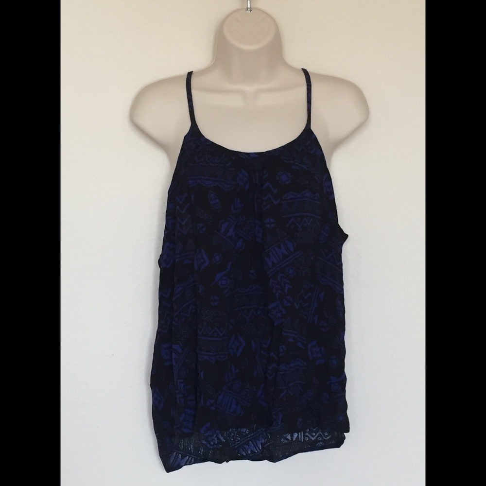 Spaghetti Strap Black and Blue Loose Flowy Tank