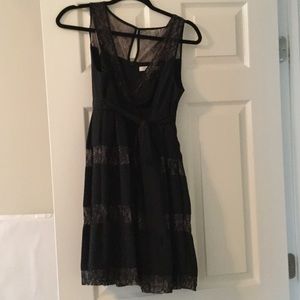 Black chiffon and lace v-neck cocktail dress