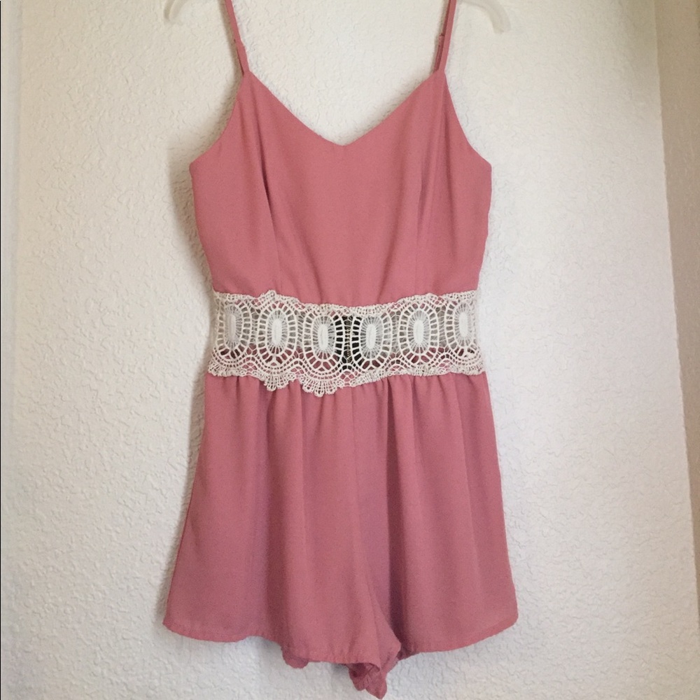 Coral Pink Romper with Lace Accent