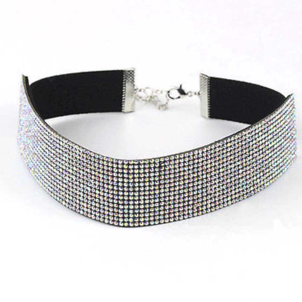 Velvet & rhinestones choker necklace - Picture 2 of 7