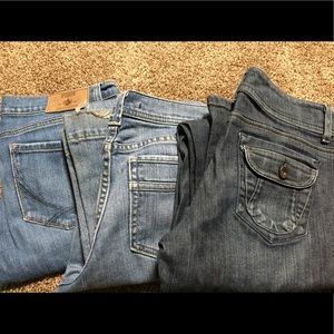 Three pair jeans: Gap, Victoria Secret Pink, Lee