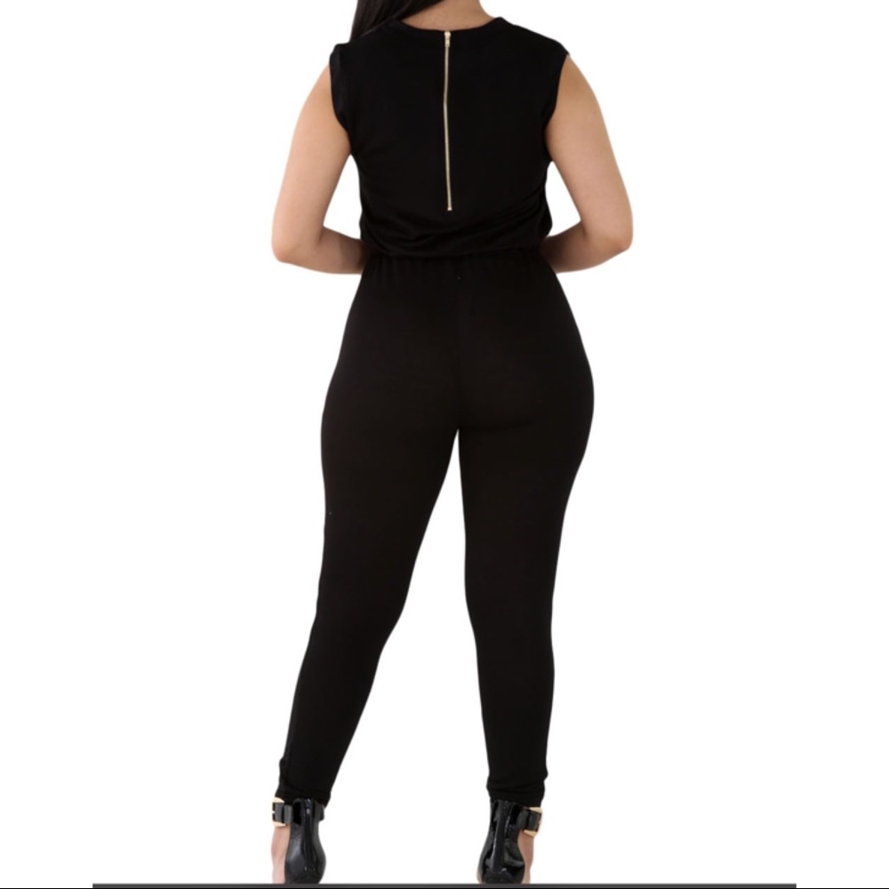 Creative Zip Line Black Stretchy Jumpsuit - Picture 3 of 3